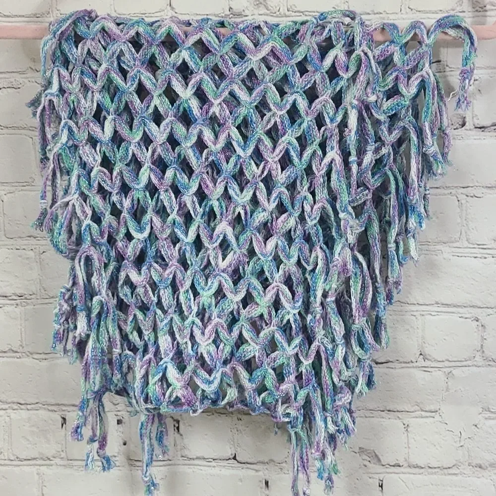 Justice Sparkly Braided Infinity Scarf Crochet Open Loose Knit Tassel Purple